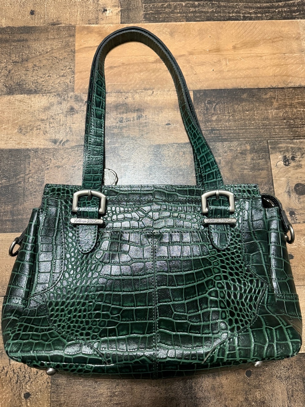 Patricia Nash Emerald Green Croc Embossed Helmsley Satchel - Picture 3 of 11